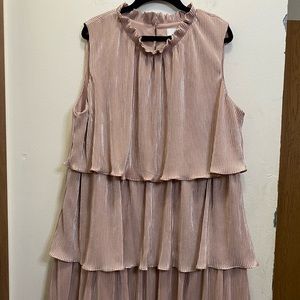 Anthropologie NWT metallic rose pink tiered flowy shift dress size L